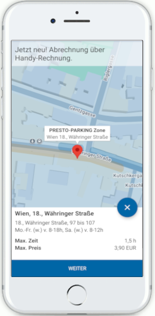 PRESTO-Parking Zahlen per Handy-Rechnung